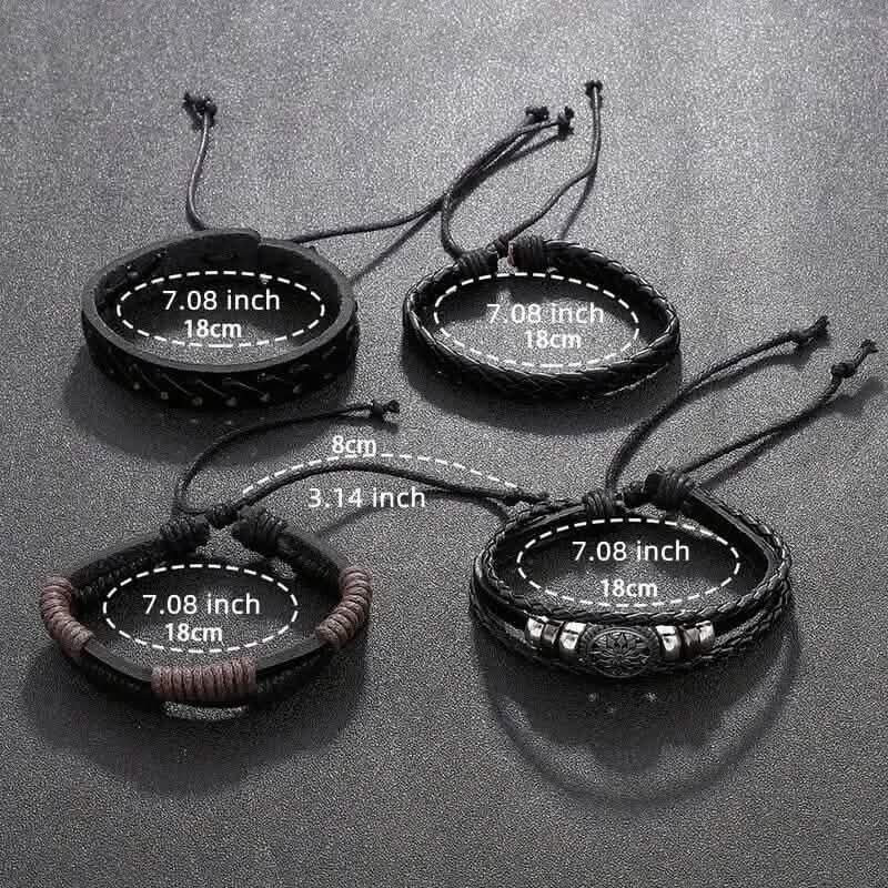 4-Piece Set: Exquisite Vintage-Style PU Leather Woven Handmade Charm Bracelets for Men