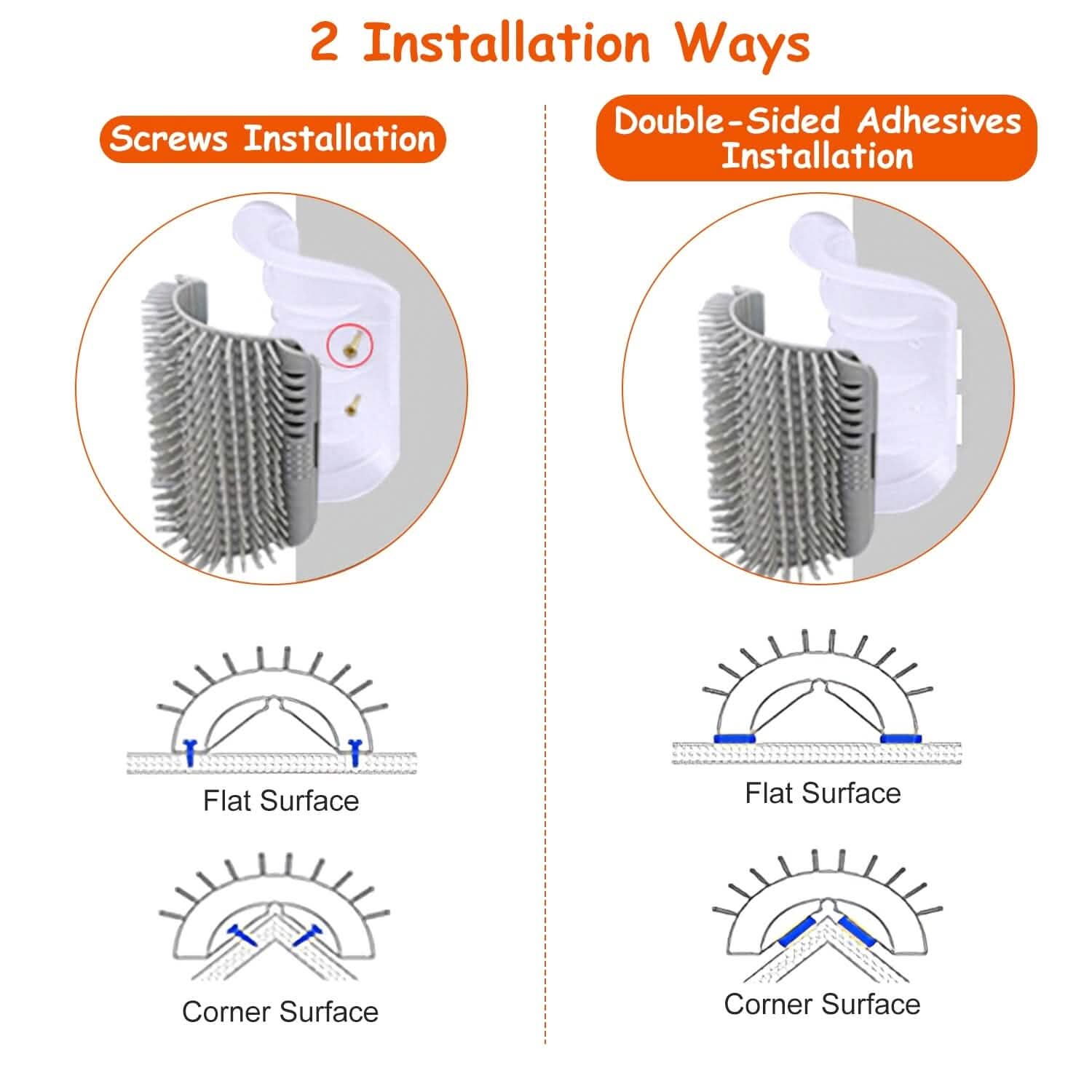 4-Pieces: Cat Self Groomer Soft Silicone Wall Corner Scratcher