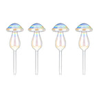 4-Pieces: Clear Glass Plant Watering Globes Iridescent Rainbow Gradient Mushroom