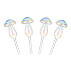 4-Pieces: Clear Glass Plant Watering Globes Iridescent Rainbow Gradient Mushroom