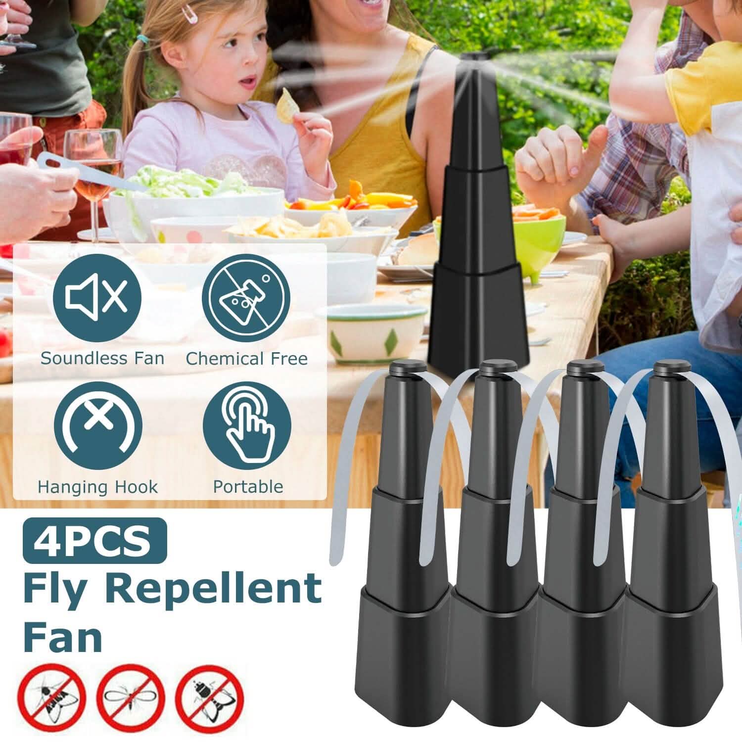 4-Pieces: Fly Repellent Fan Table Top Battery Powered Bug Deterrent