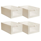 4-Pieces: Foldable Linen Clothing Storage Bin with Visible Clear Window