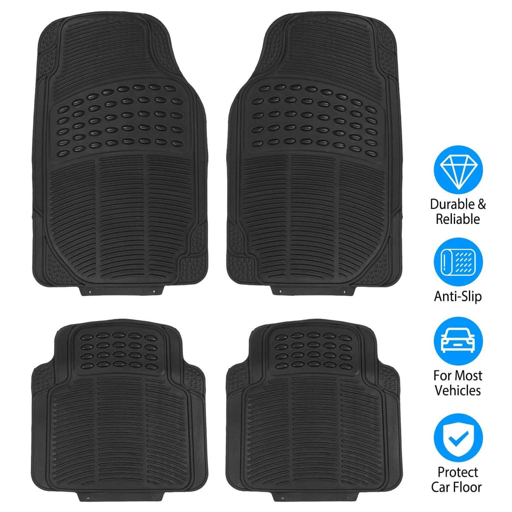 4-Pieces: Heavy Duty PVC Rubber Automotive Floor Mats with Trimmable Design