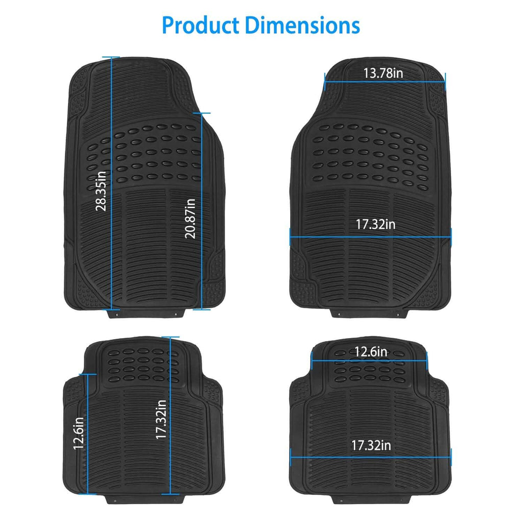 4-Pieces: Heavy Duty PVC Rubber Automotive Floor Mats with Trimmable Design