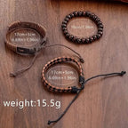 4-Pieces: Men's Fashion Brown Faux Leather Quartz Watch & Bracelet Set
