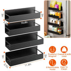 4-Pieces: Spice Rack Strong Magnetic Seasoning Storage Shelf with 8 Removable Hooks