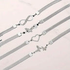 4-Pieces: Wide Edge Chain Anklets Set