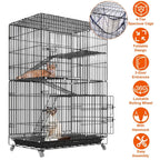 4-Tier Cat Cage with 360° Lockable Wheels, 3 Doors, 3 Ladders and 1 Hammock