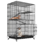 4-Tier Cat Cage with 360° Lockable Wheels, 3 Doors, 3 Ladders and 1 Hammock