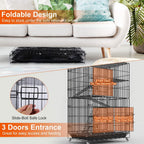 4-Tier Cat Cage with 360° Lockable Wheels, 3 Doors, 3 Ladders and 1 Hammock