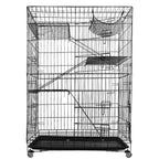 4-Tier Cat Cage with 360° Lockable Wheels, 3 Doors, 3 Ladders and 1 Hammock