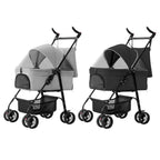 4 Wheels Pet Stroller Foldable with Removable Liner Storage Basket