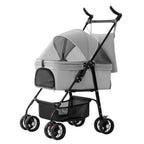 4 Wheels Pet Stroller Foldable with Removable Liner Storage Basket