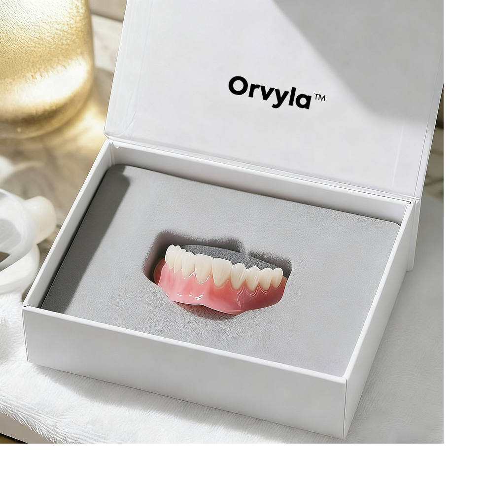 ORVYLA DENTURES-Boil-and-Bite Functional Denture, Self-fit at Home, Fully Adjustable for Narrow or Wide Arches, Long or Short-term Solution, Eat, Drink and Smile Confidently