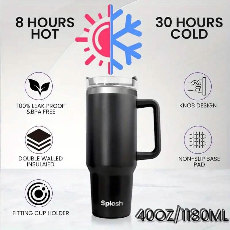 40 Oz Insulated Coffee Tumbler with Handle and Straw