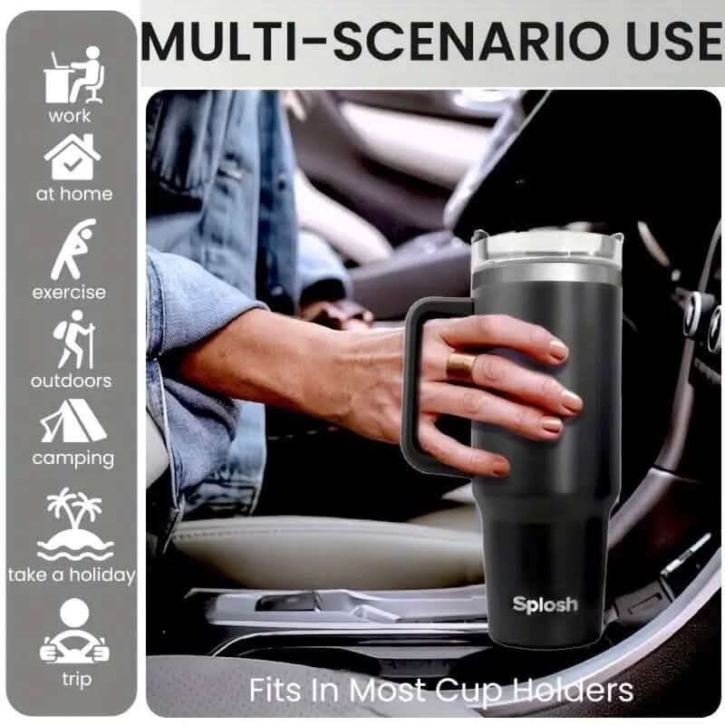 40 Oz Insulated Coffee Tumbler with Handle and Straw