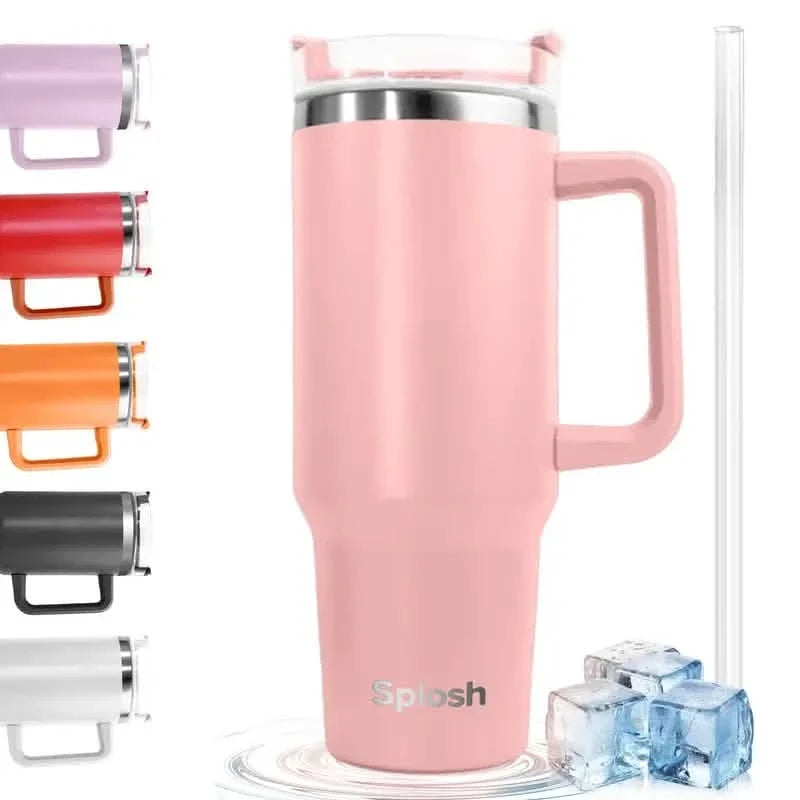 40 Oz Insulated Coffee Tumbler with Handle and Straw
