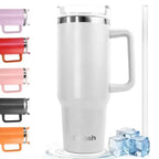 40 Oz Insulated Coffee Tumbler with Handle and Straw