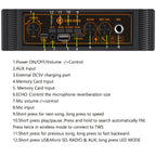 Portable Bluetooth Speaker with Subwoofer Bass, Dual 6.5" LED Woofers and Microphone