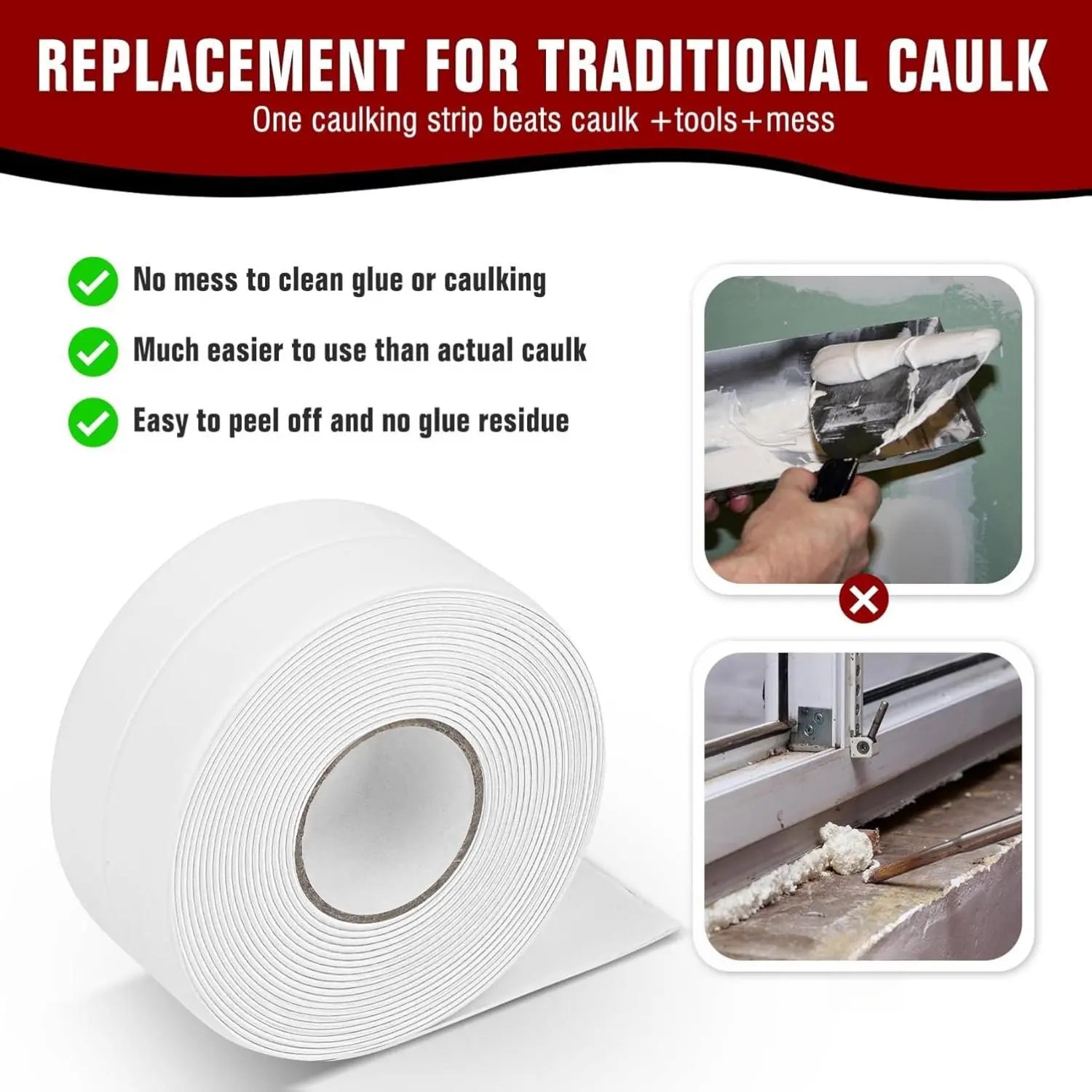 Waterproof Self-Adhesive Caulk Tape – Moldproof Seal Strip for Bathroom, Kitchen Sink, Tub & Toilet Edges