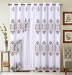 Embroidered Medallion Curtain Set – 2 Panel Window Drapes with Attached Backing & Matching Valance