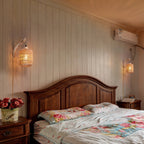 Boho Wood & Rattan Wall Lamp | Hand-Woven Plug-In Light