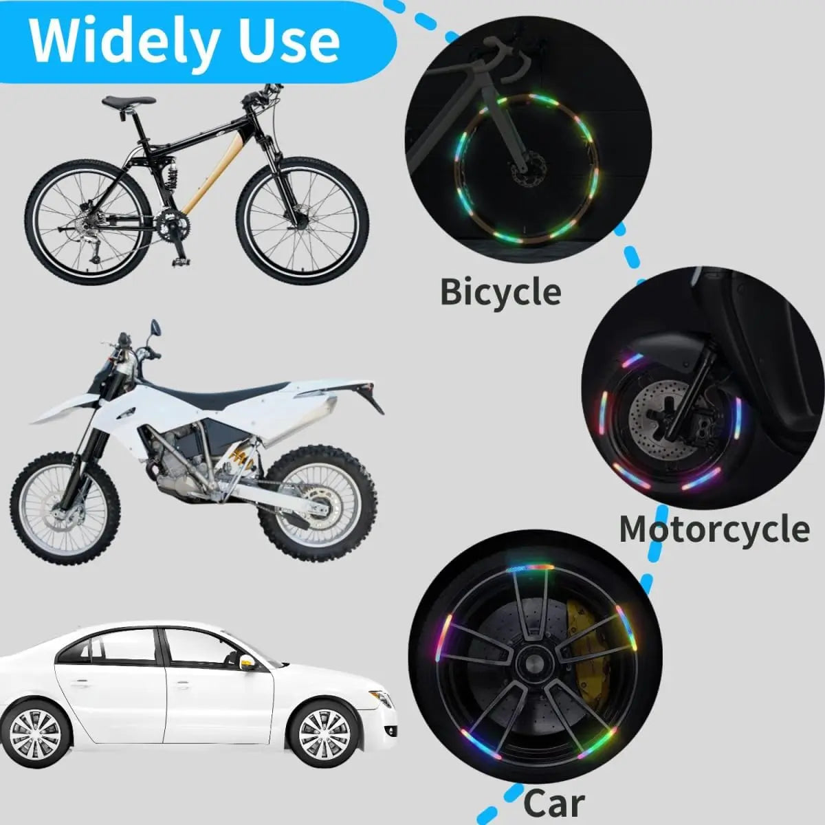 20PCS Wheel Adhesive Strips Stickers, Night Reflective Safety Decoration Strip for Car, Motocycle, Bicycle, Car Wheel Hub Reflective Sticker, Reflective Tape for Enhancing Car Wheel Safety