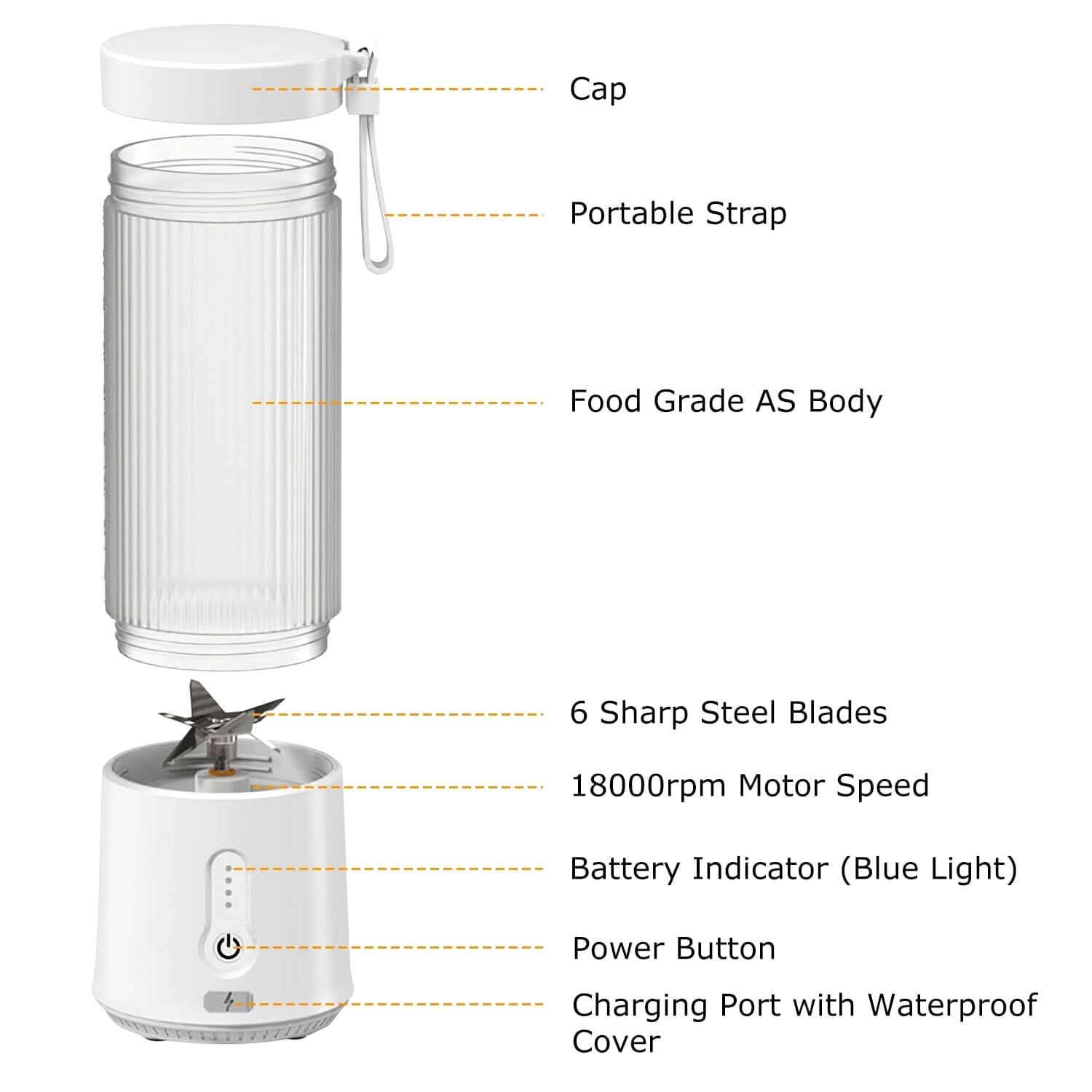 450ml Rechargeable Fruit Blender with 6 Blades