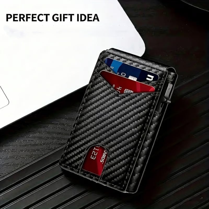 Premium Aluminum RFID Blocking Minimalist Wallet for Men – Pop-Up Quick Access Card Holder with ID Window