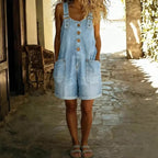 Women’s High-Waisted Sleeveless Denim Shorts Jumpsuit