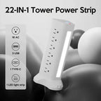 22-in-1 Power Strip Tower with 4 USB Ports & 9 AC Outlets, 10ft Extension Cable, 3-Color Night Light