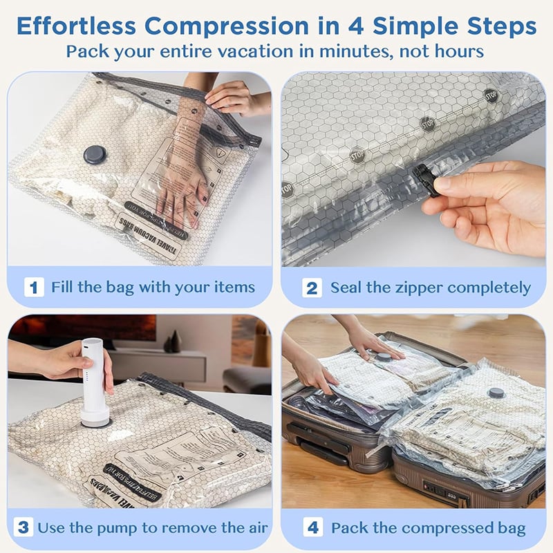 Travel Vacuum Storage Bags Cordless Compression Organizer Bag Set