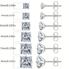 316 Stainless Steel Square Stud Earrings with Cubic Zirconia Accents
