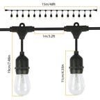 48ft Outdoor String Light Waterproof Patio String Lights Bulbs