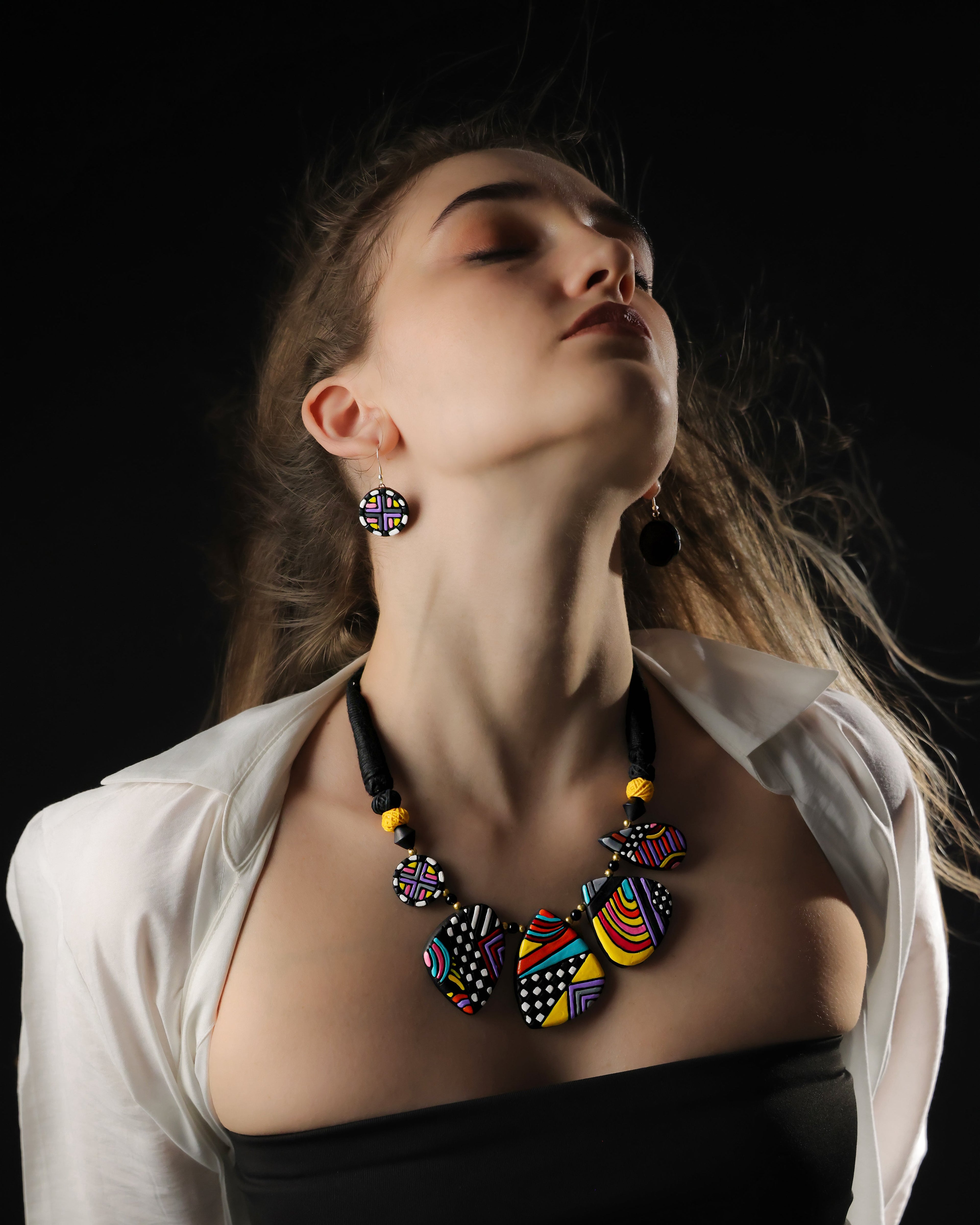 Boho Terracotta Clay Necklace & Earrings Set