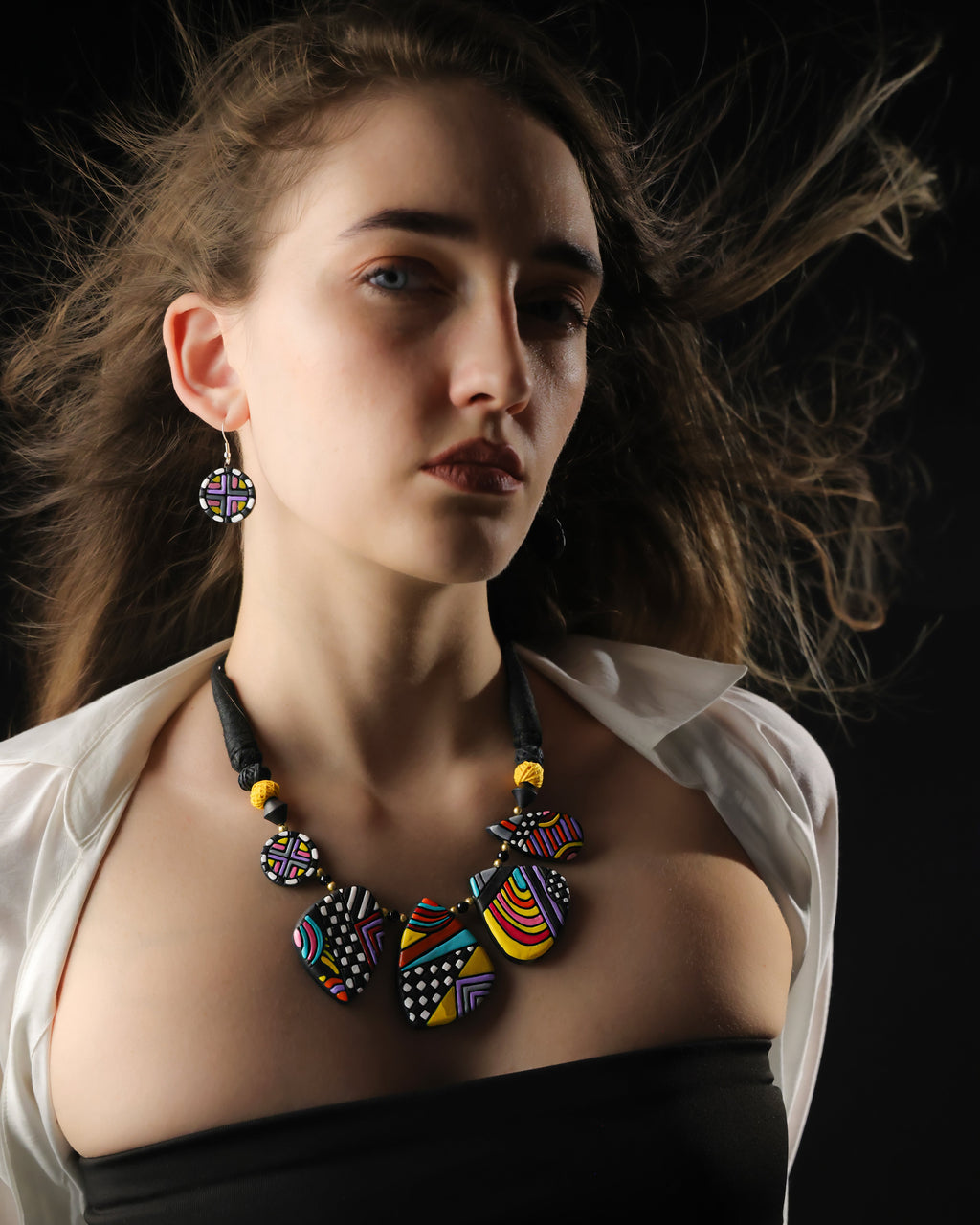 Boho Terracotta Clay Necklace & Earrings Set