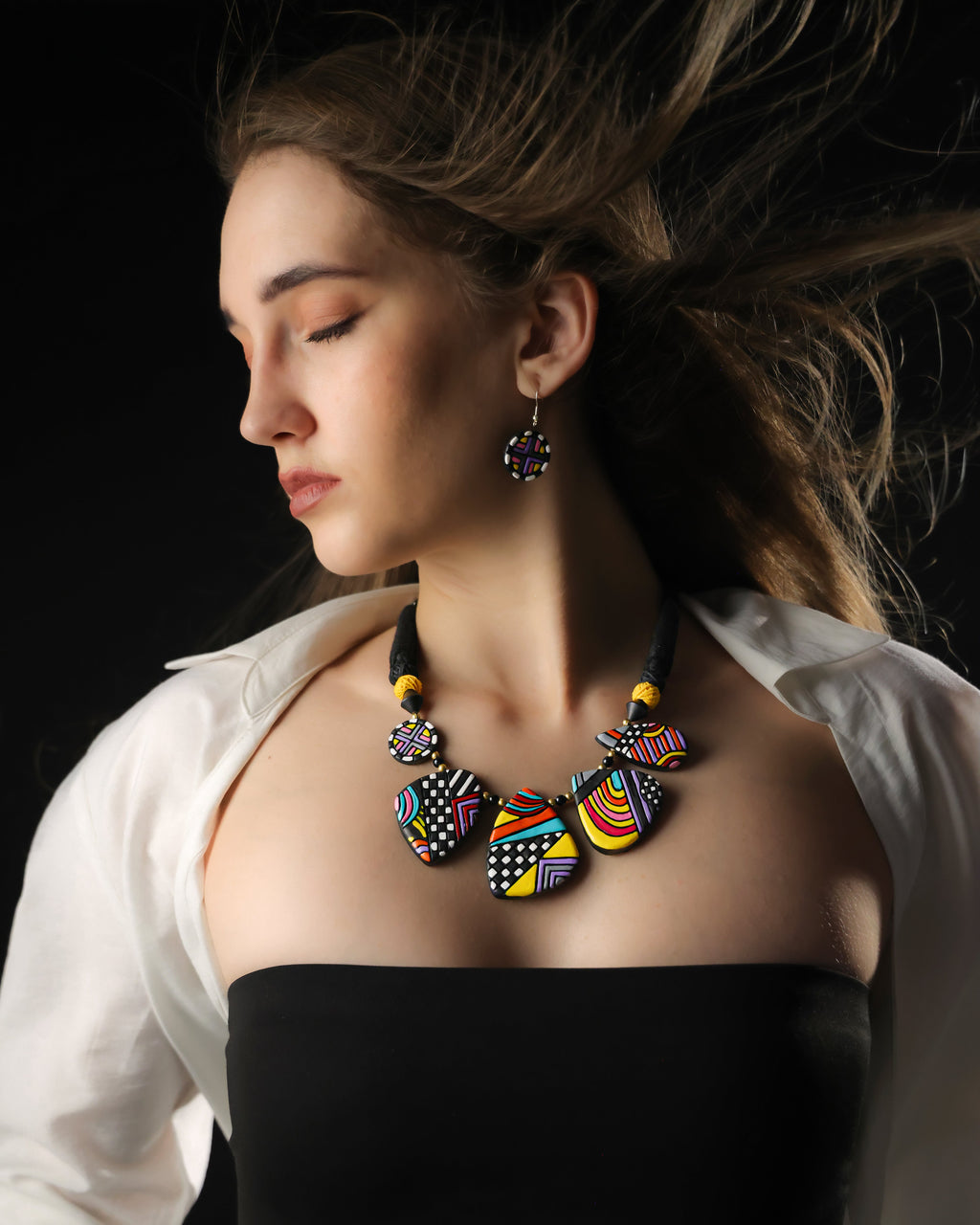 Boho Terracotta Clay Necklace & Earrings Set
