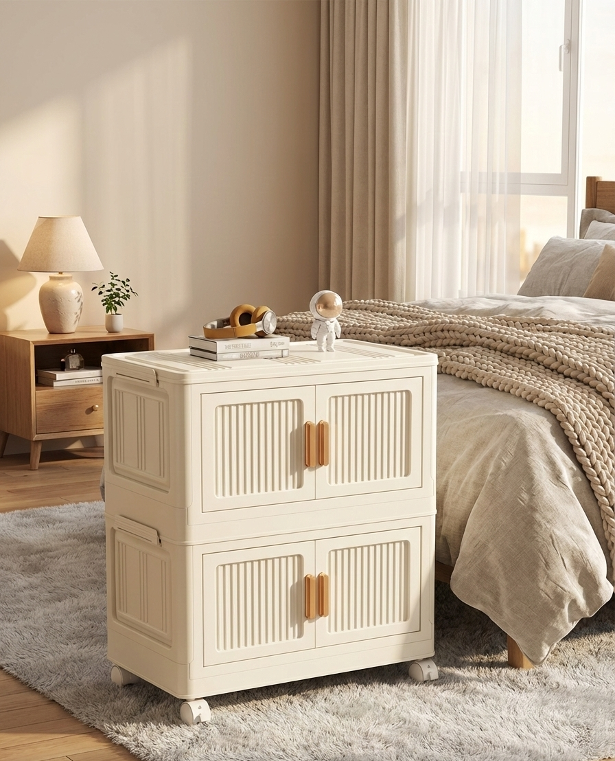 2-6 Layer Foldable Rolling Storage Bin Cabinet