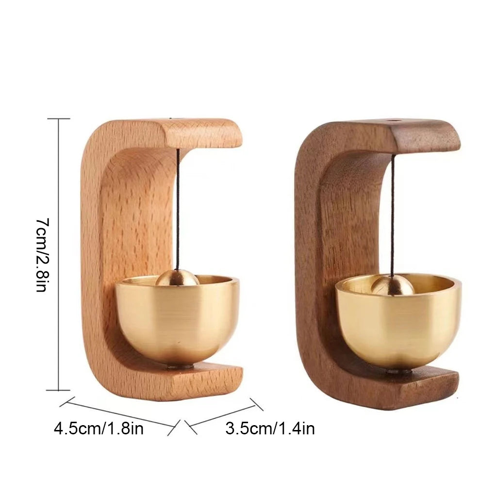Wireless Door Chime with Brass Bell and Wooden Frame