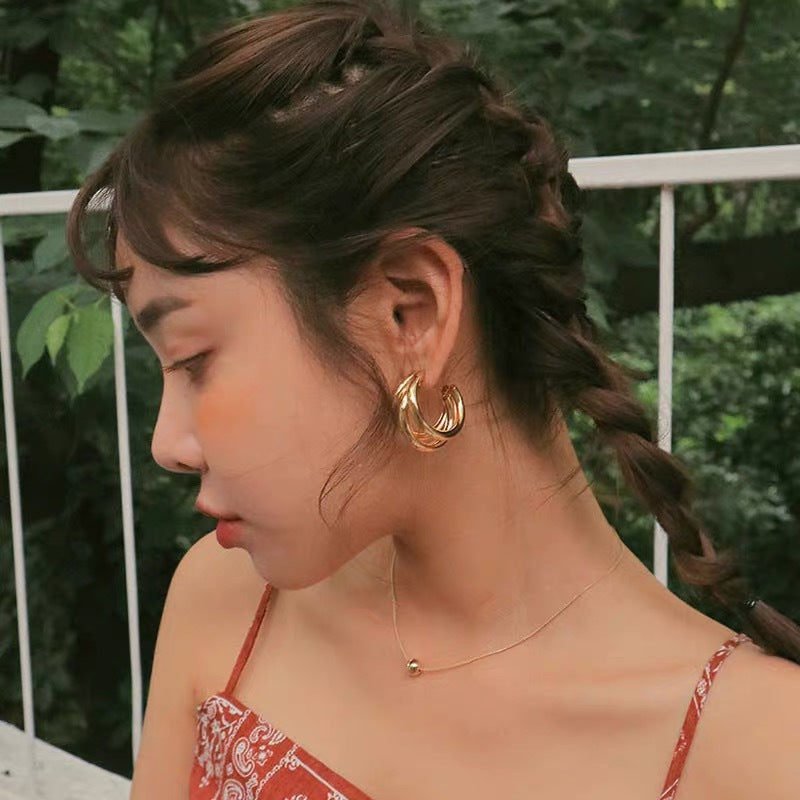 Triple Chunky Hoop Gold Plated Earrings with Gift Pouch