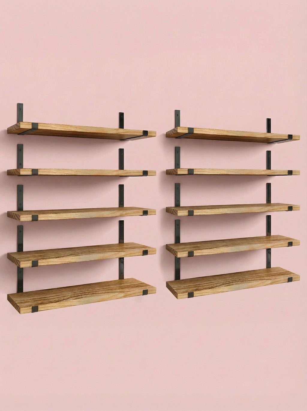 Rustic Wood Floating Wall Shelves with Metal Brackets