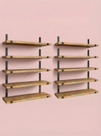 Rustic Wood Floating Wall Shelves with Metal Brackets