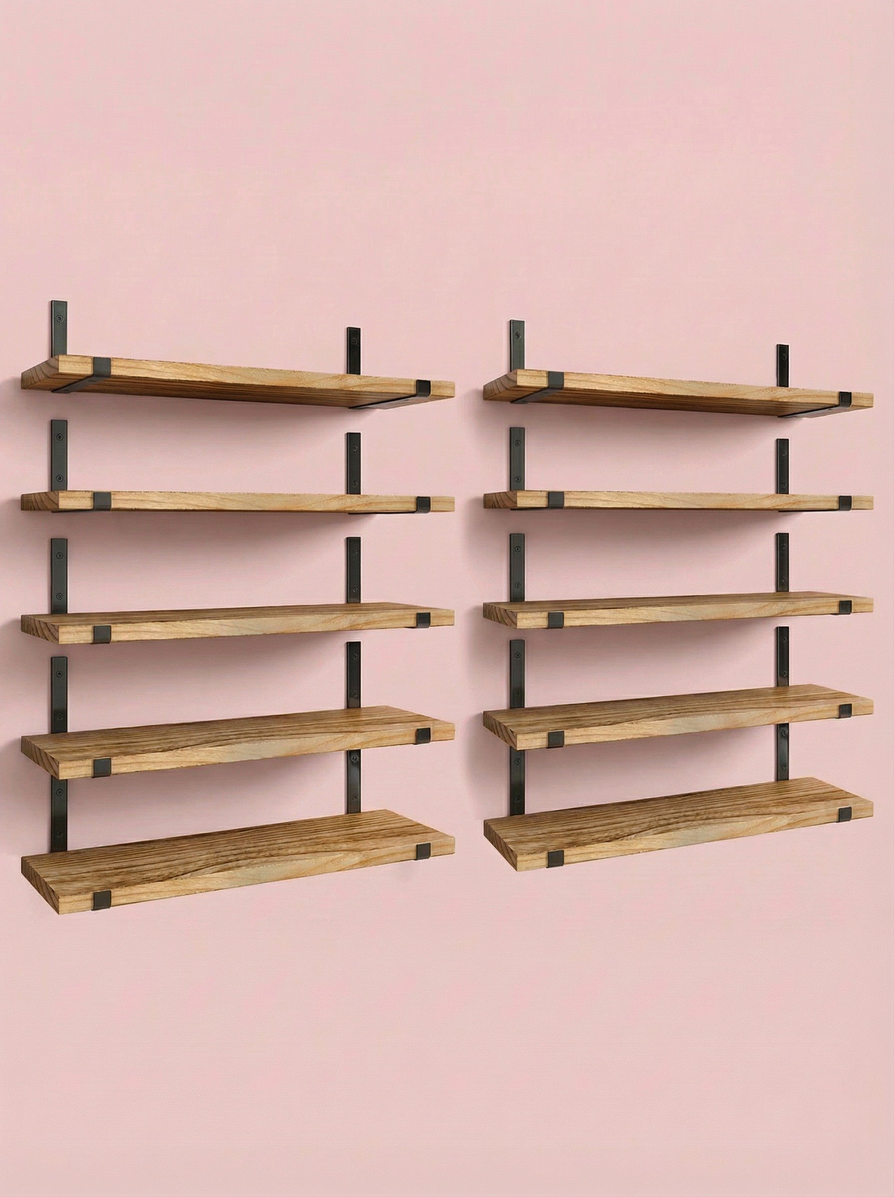 Rustic Wood Floating Wall Shelves with Metal Brackets