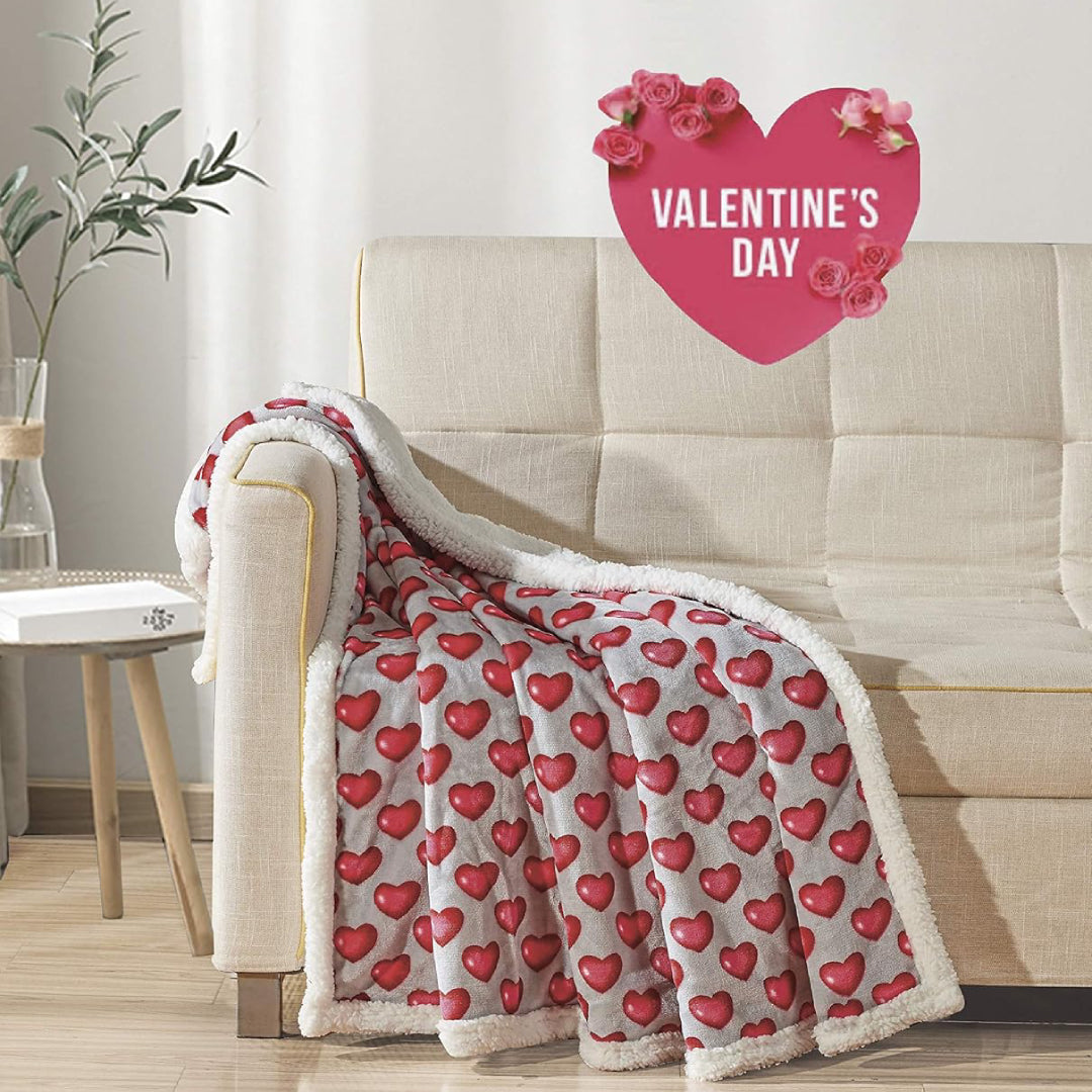 Valentine's Day Heart-Themed Throw Blanket – Ultra Plush, Soft, Cozy, and Luxurious Fleece, 50" x 60"
