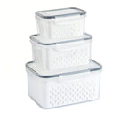 Produce Storage Containers – Stackable Fridge Organizer Bins with Removable Colanders