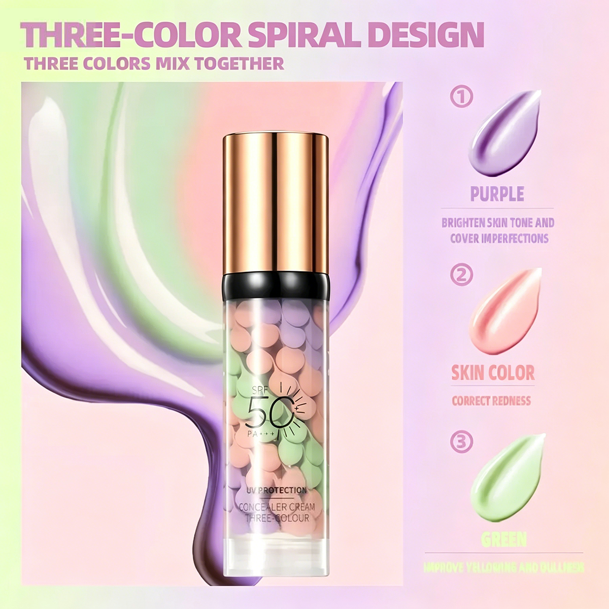 3-In-1 Color Correcting Primer SPF50, Brightening Oil Control Long-Lasting Makeup Base