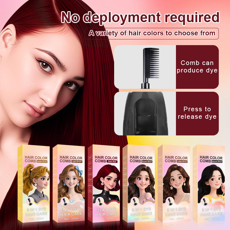 3-in-1 herbal hair coloring comb | Easy hair coloring at home with built-in brush