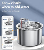 Stainless Steel Cat Water Fountain with Filter and Sensor