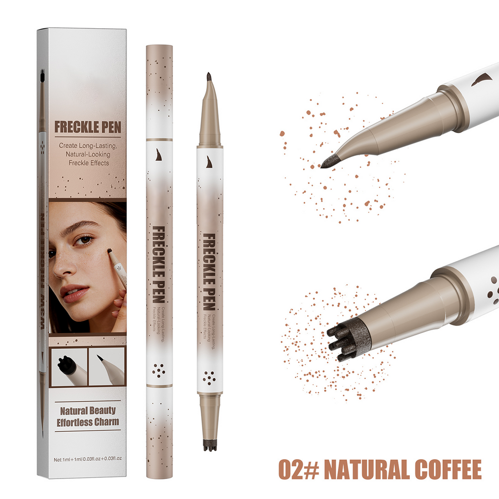 Dual-Ended Freckle Pen & Freckle Stamp - Precise 15° Curved Tip Makeup Waterproof & Smudge Proof, Long Lasting Faux Freckles Pencils