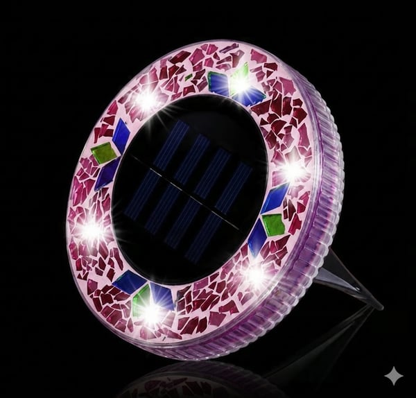 Mosaic Solar Disk Lights, Waterproof LED Outdoor In‑Ground Tabletop Lighting